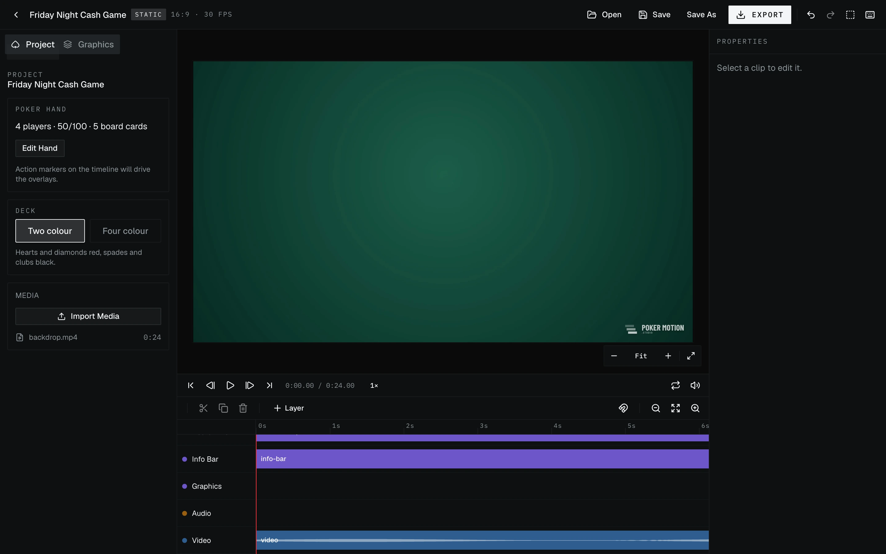 The editor with a clip on the video track, its audio waveform drawn along it.